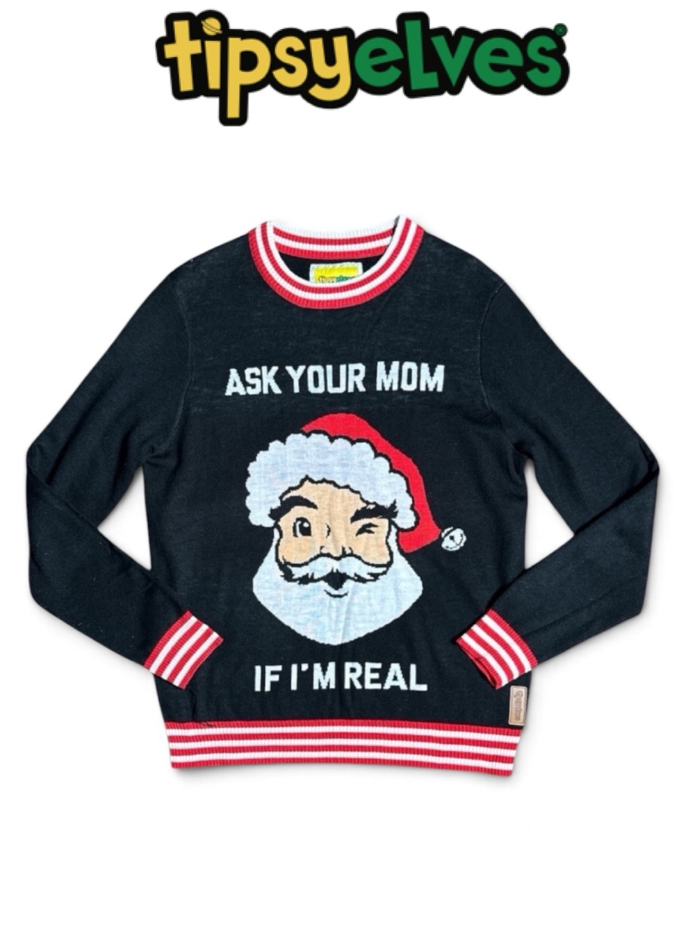 TIPSY ELVES MEN'S UNISEX ASK YOUR MOM UGLY CHRISTMAS SWEATER SIZE MEDIUM